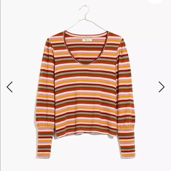 MADEWELL Striped Puff Sleeve Striped Scoopneck Sweater Top XS - Picture 10 of 12